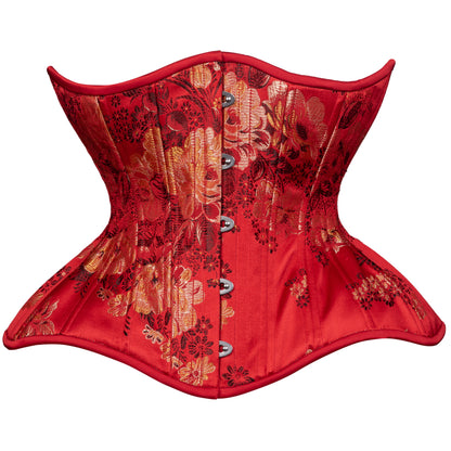 Red floral corset on a white background
