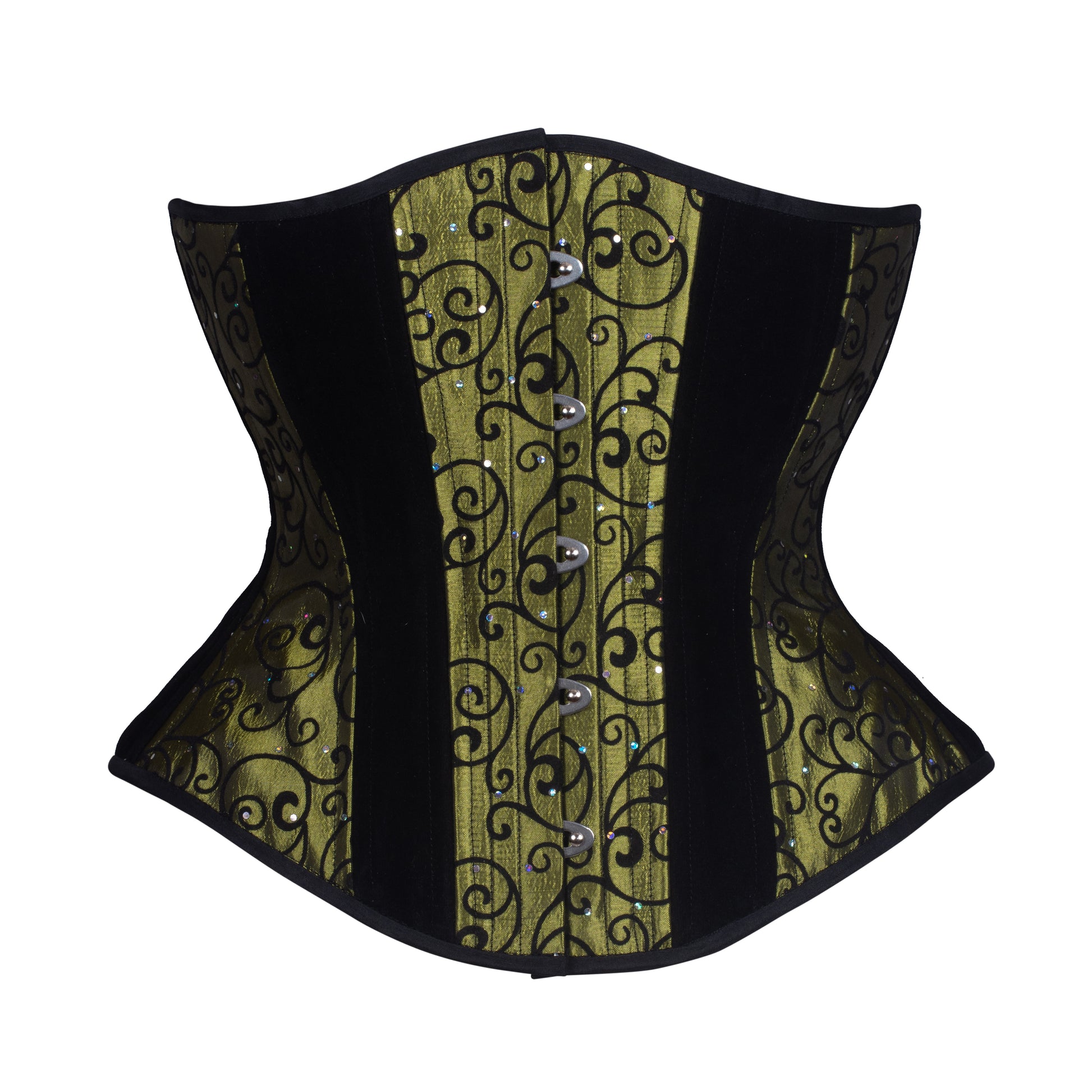 Green Flocking Corset, Hourglass Silhouette, Regular