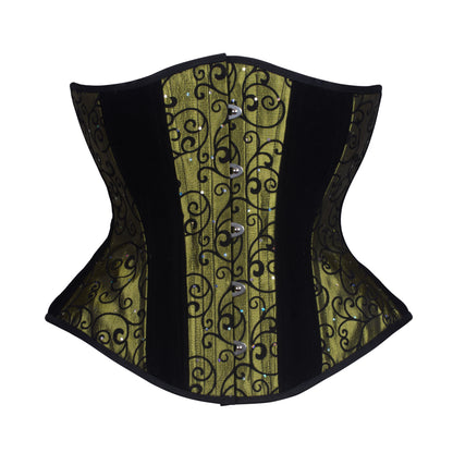 Green Flocking Corset, Hourglass Silhouette, Regular