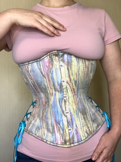 Impressionist Shimmer Corset, Hourglass Silhouette, Regular W/Hip Ties