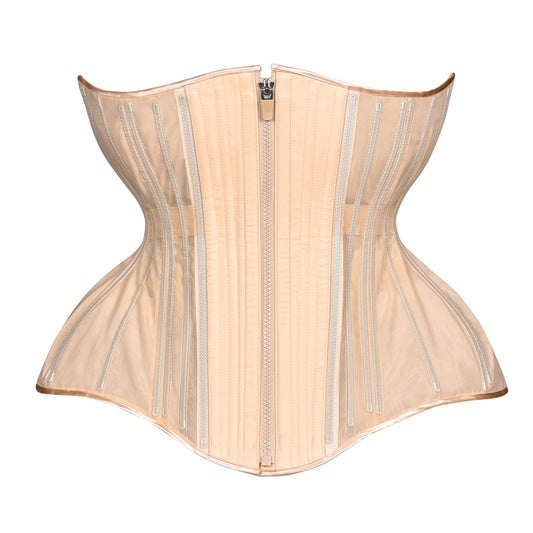 Beige Fine Mesh No Line  Cupped Corset, Gemini Silhouette, Long