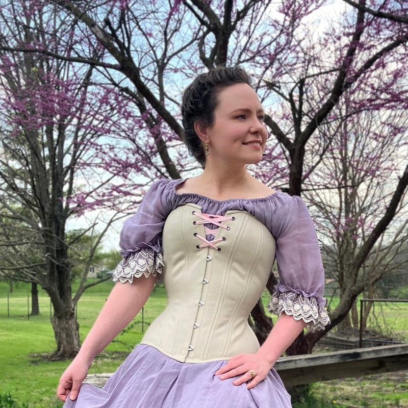 Beige Cotton Overbust Corset, Hourglass Silhouette, NEW