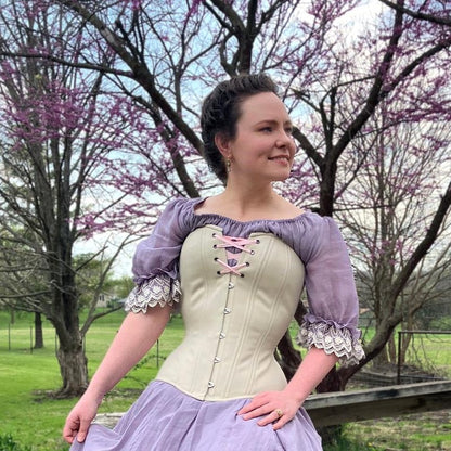 Beige Cotton Overbust Corset, Hourglass Silhouette, NEW