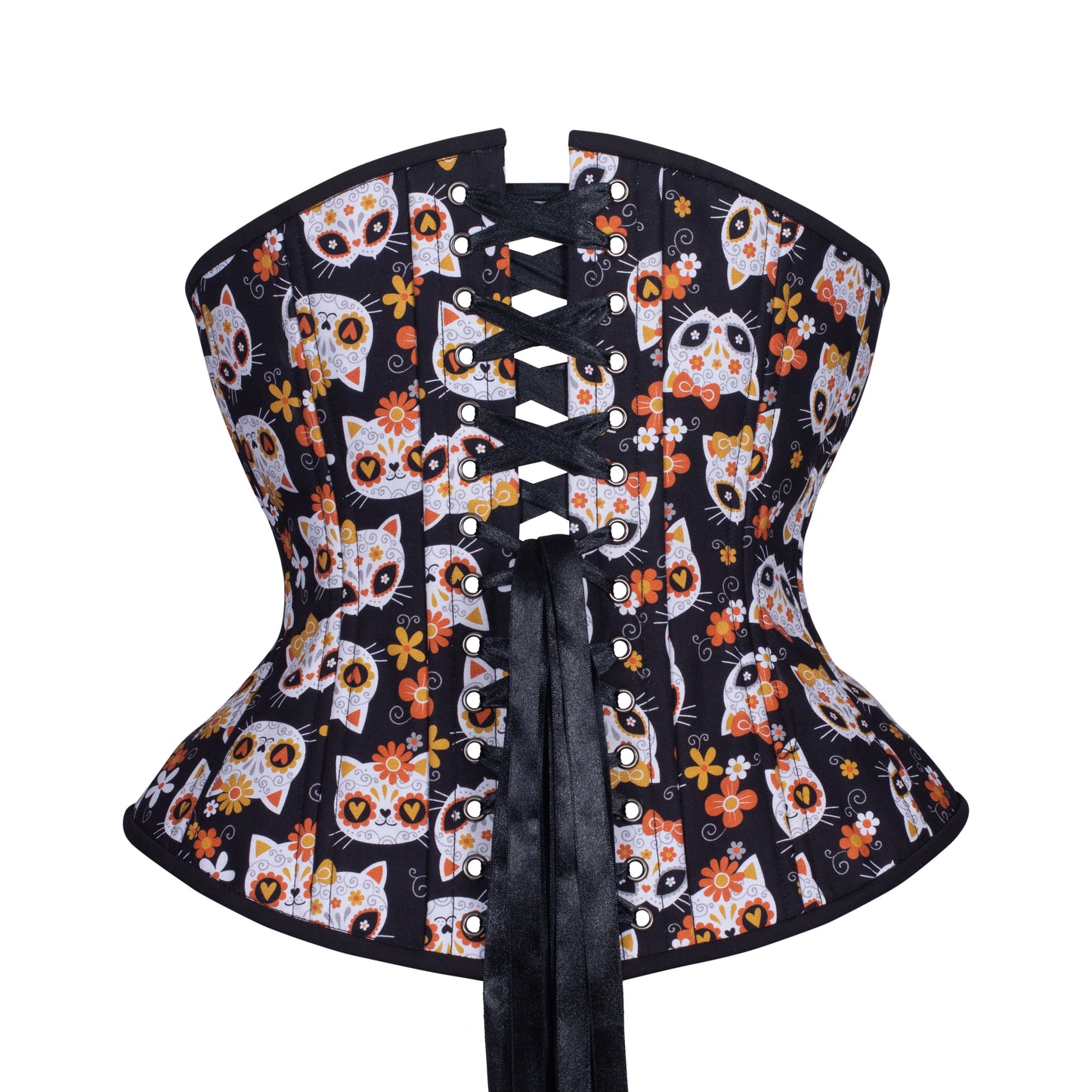 Sugar Skull Kitties Novice Corset, Hourglass Silhouette, Regular