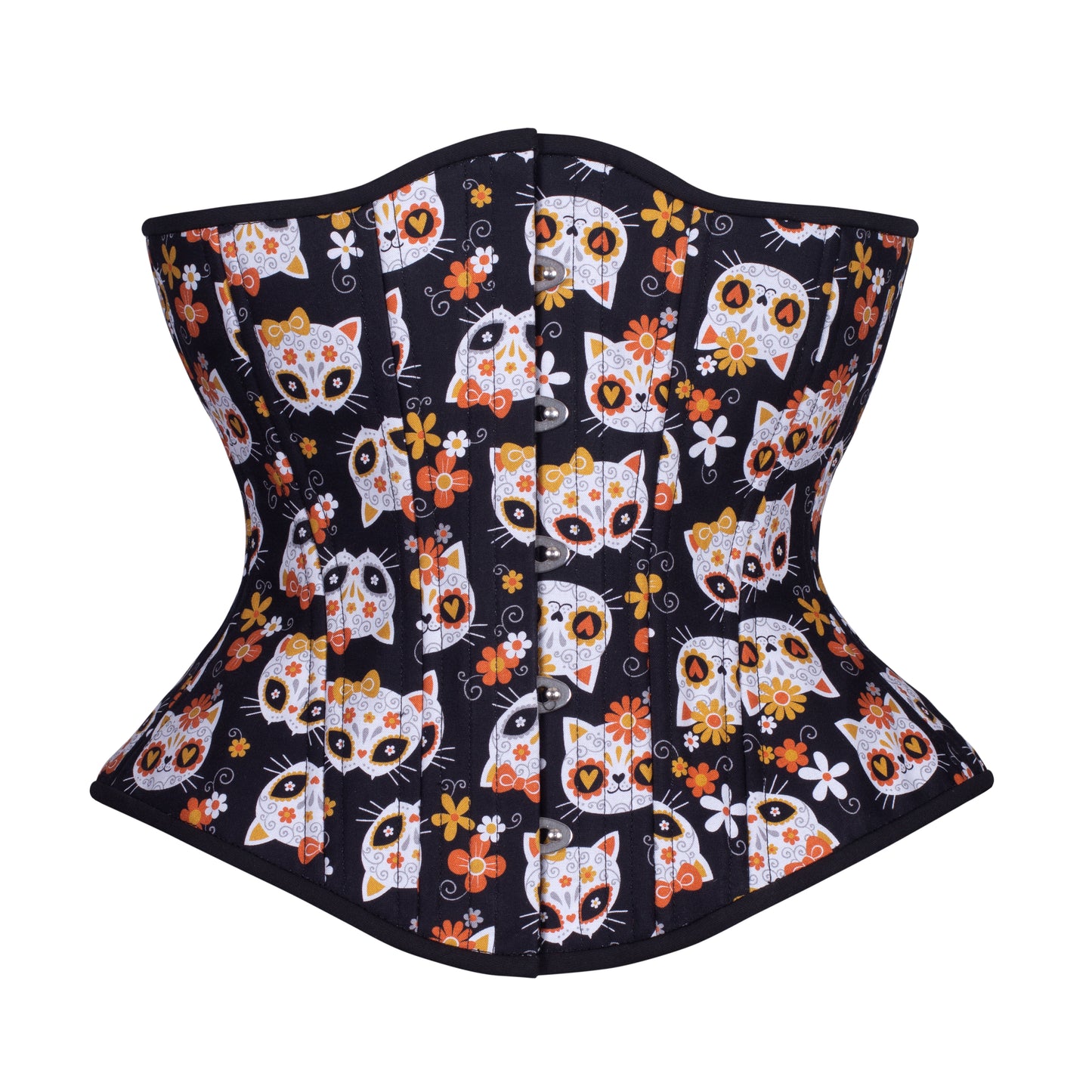 Sugar Skull Kitties Novice Corset, Hourglass Silhouette, Regular