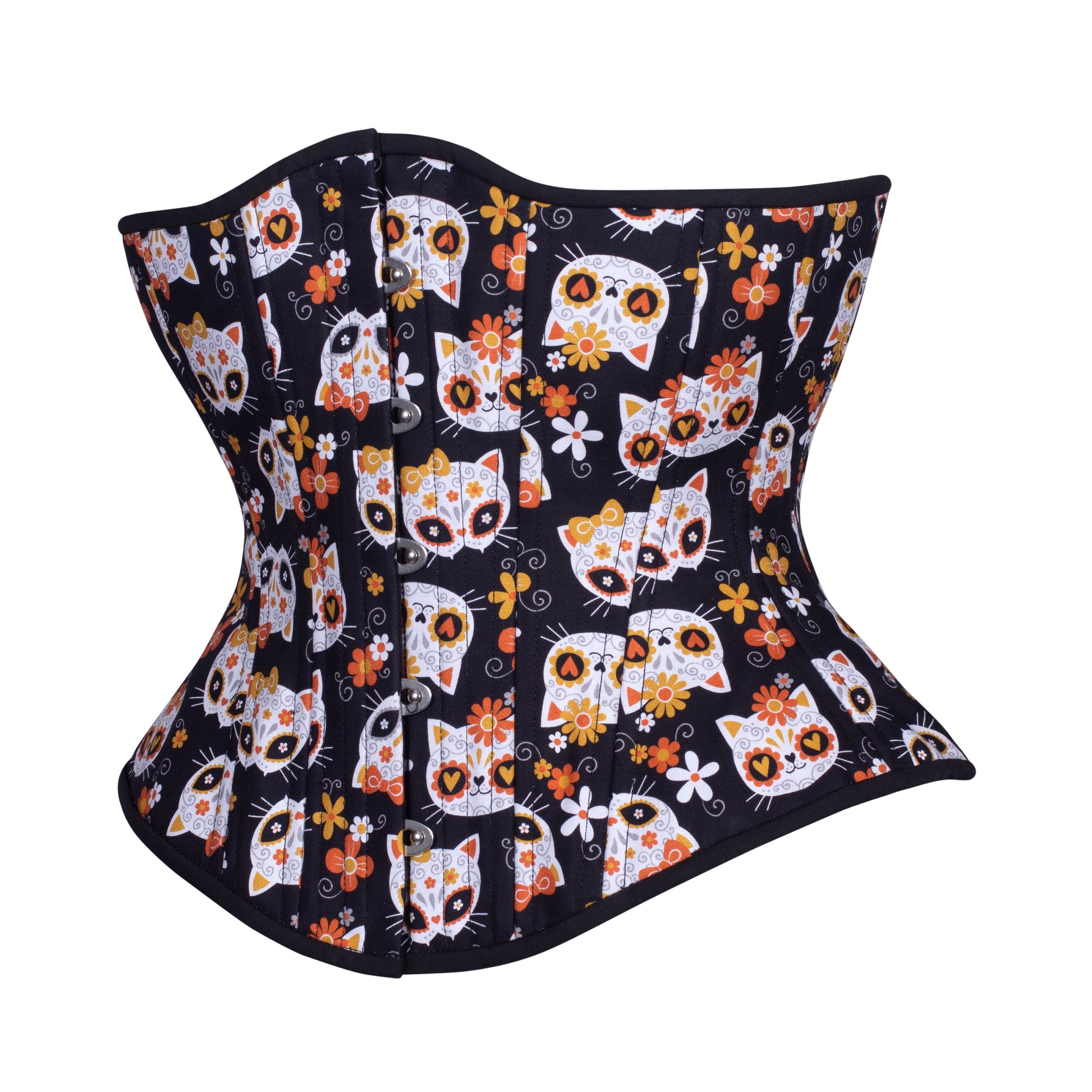 Sugar Skull Kitties Novice Corset, Hourglass Silhouette, Regular