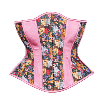 Feline Flowers Cotton Novice Corset, Hourglass Silhouette, Regular