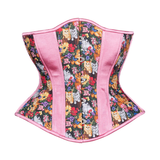 Feline Flowers Cotton Novice Corset, Hourglass Silhouette, Regular