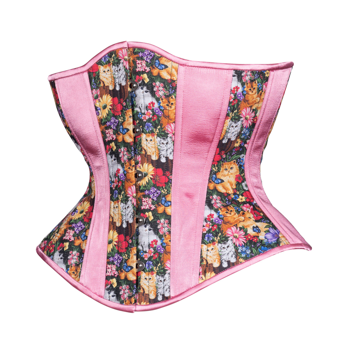Feline Flowers Cotton Novice Corset, Hourglass Silhouette, Regular