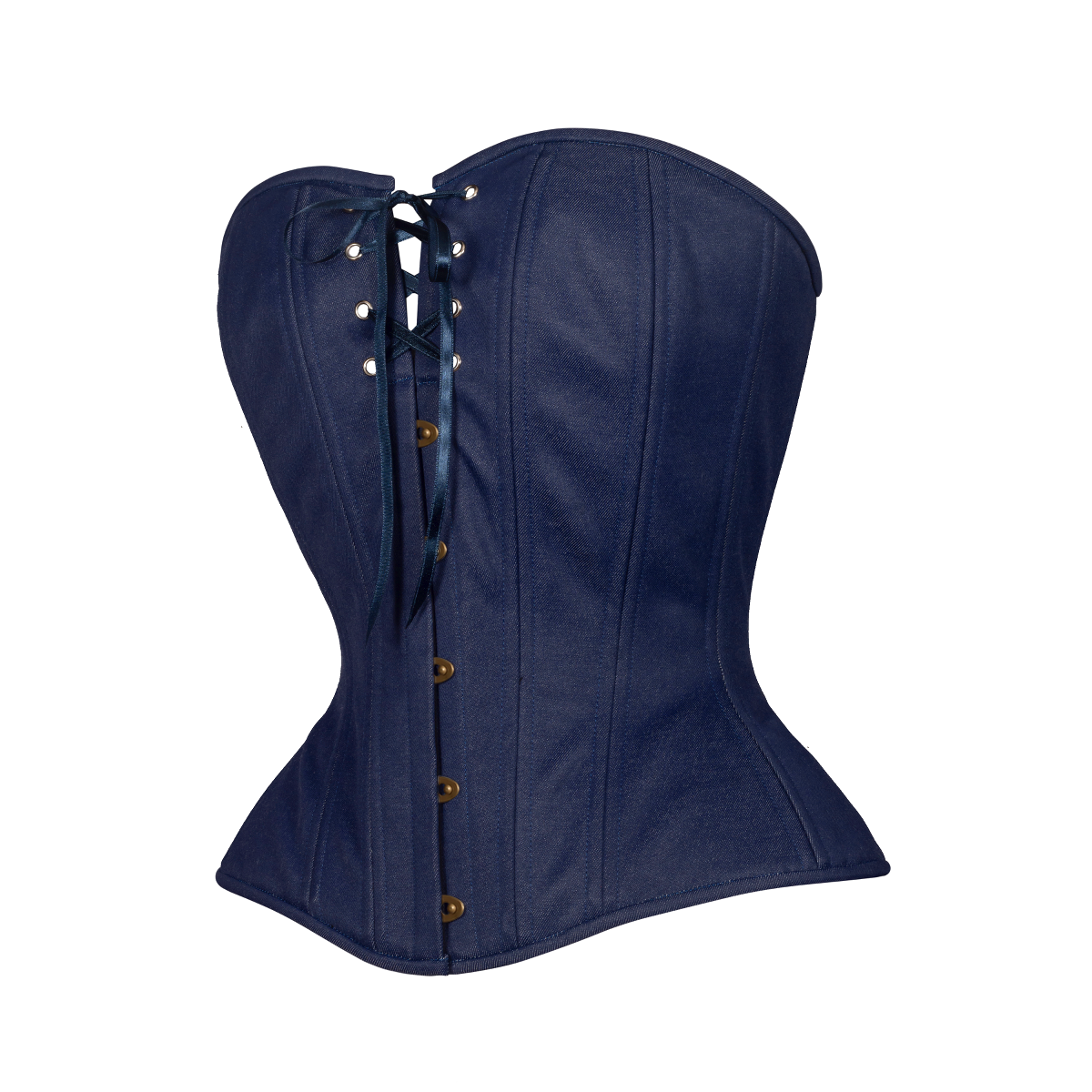 Dark Wash Denim, Overbust Corset, Hourglass Silhouette, NEW