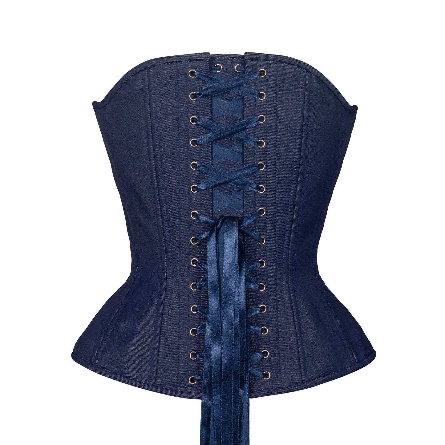 Dark Wash Denim, Overbust Corset, Hourglass Silhouette, NEW