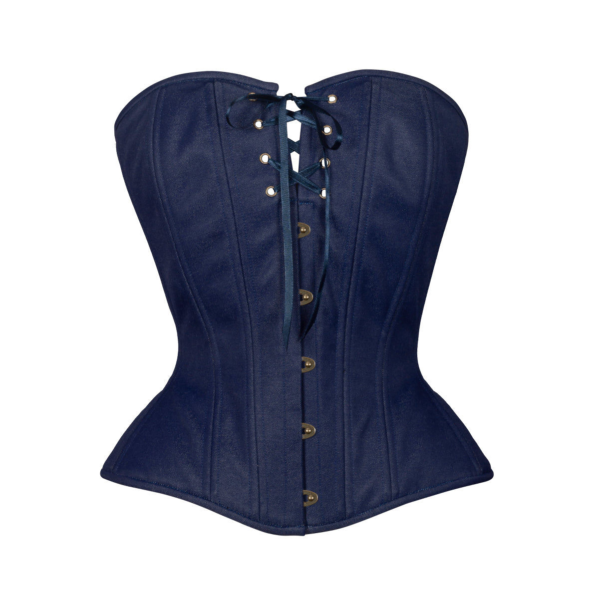 Dark Wash Denim, Overbust Corset, Hourglass Silhouette, NEW