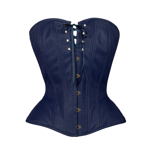 Dark Wash Denim, Overbust Corset, Hourglass Silhouette, NEW