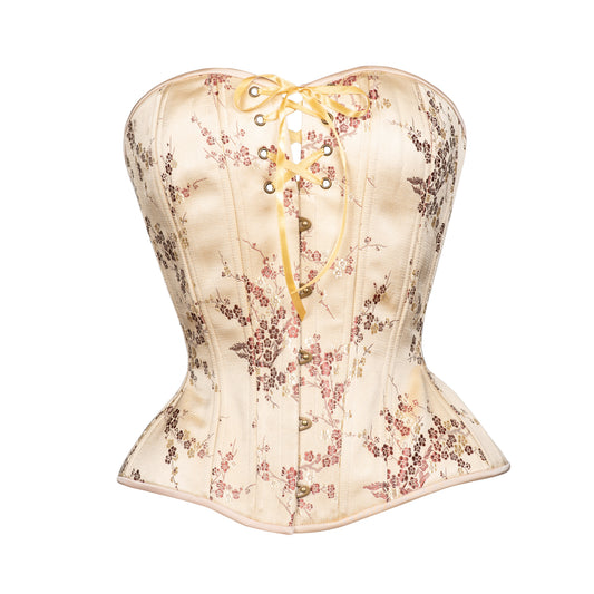 Antique Pearl Cherry Blossom, Overbust Corset, Hourglass Silhouette, NEW