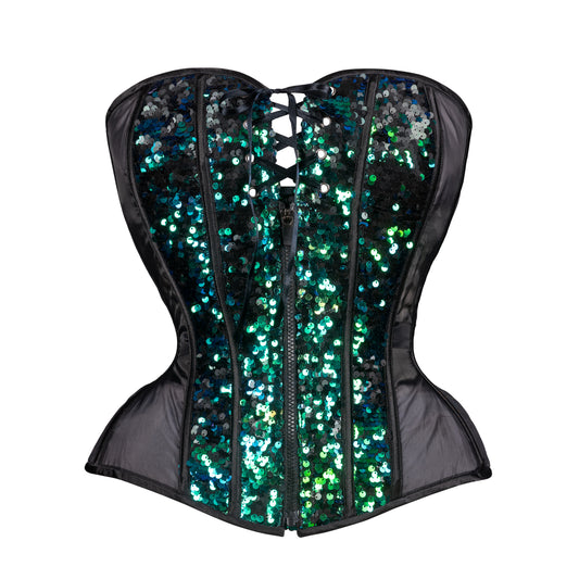 Siren Sequin Mesh, Overbust Corset, Hourglass Silhouette, NEW