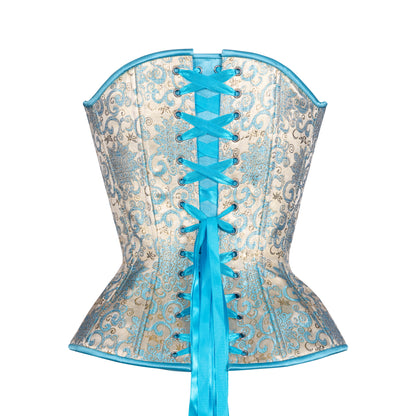 Rococo Blue Brocade, Overbust Corset, Hourglass Silhouette, NEW