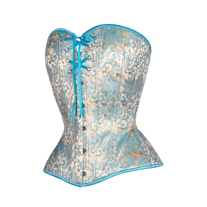 Rococo Blue Brocade, Overbust Corset, Hourglass Silhouette, NEW