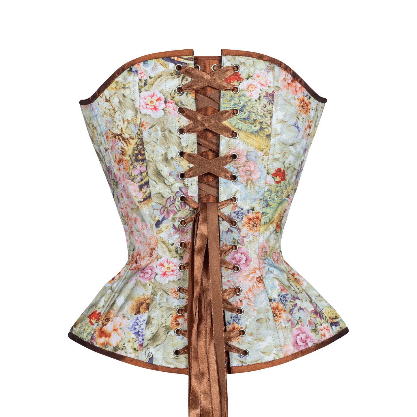 Garden Peacocks, Overbust Corset, Hourglass Silhouette, Regular