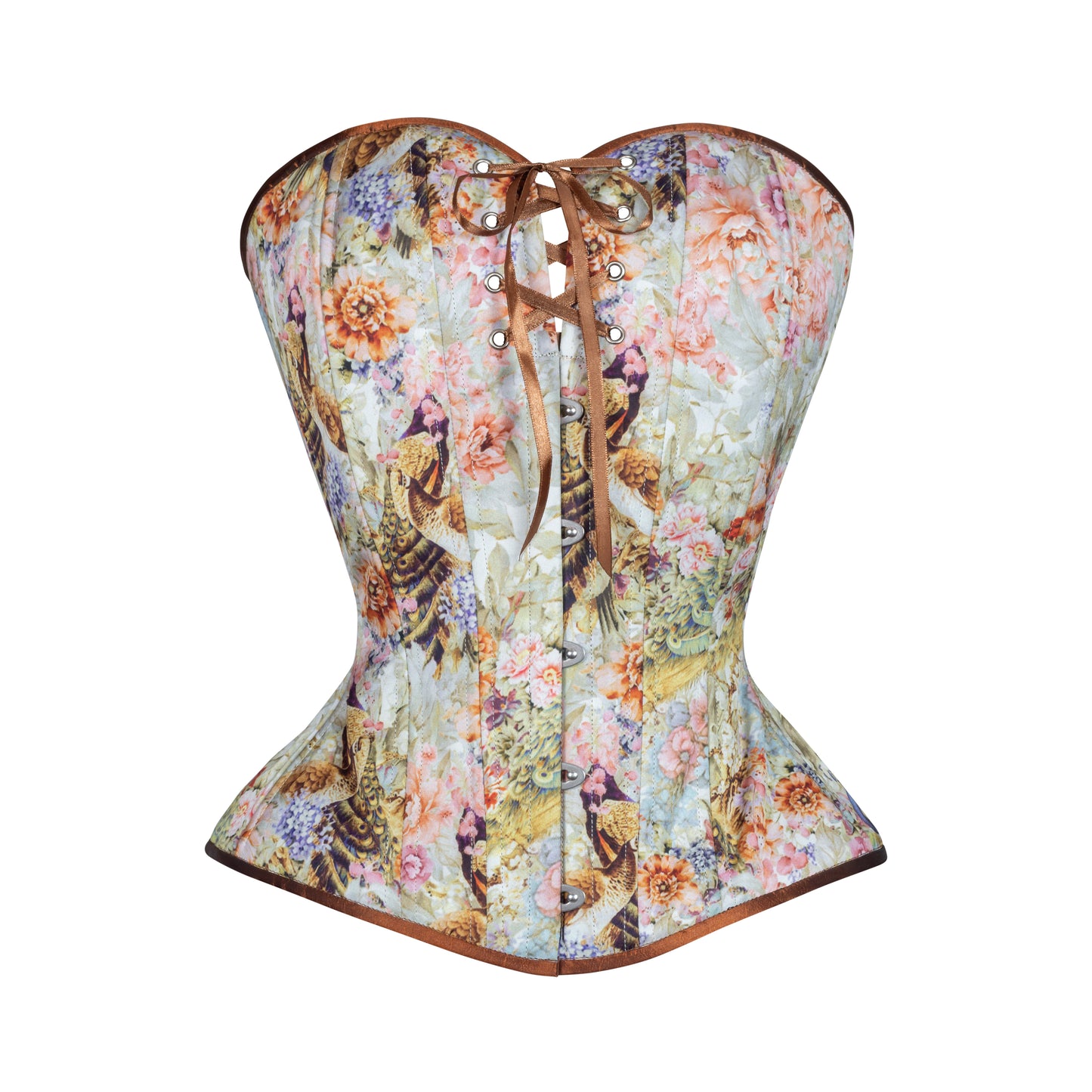 Garden Peacocks, Overbust Corset, Hourglass Silhouette, Regular