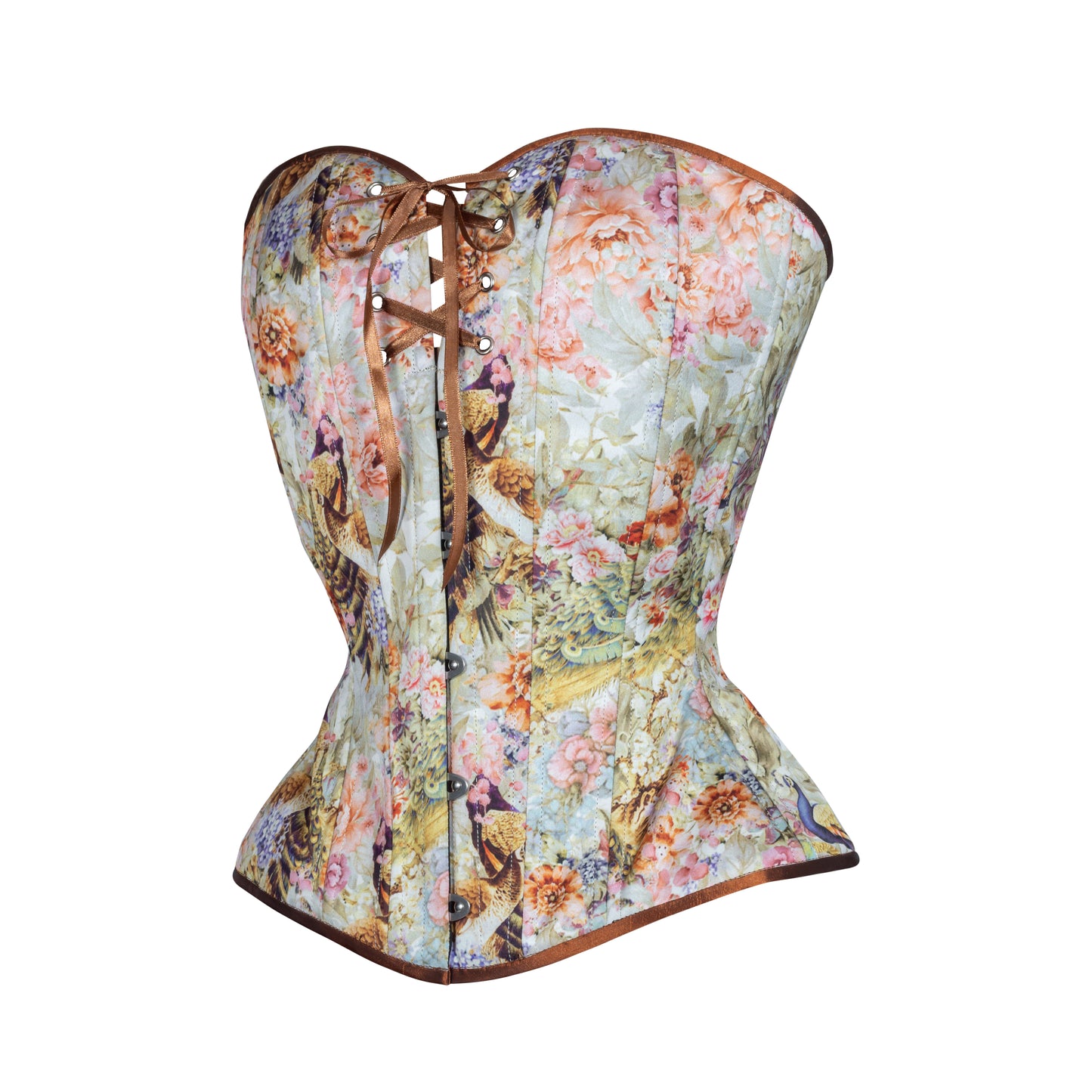 Garden Peacocks, Overbust Corset, Hourglass Silhouette, Regular