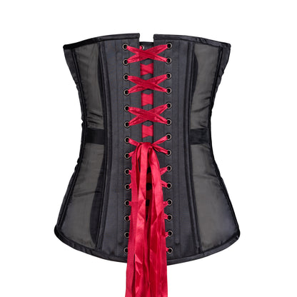 Burgundy Lace and Black Mesh Overbust, Slim Silhouette, Regular