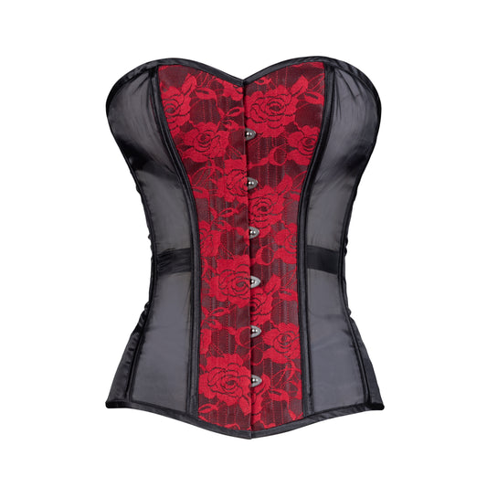 Burgundy Lace and Black Mesh Overbust, Slim Silhouette, Regular