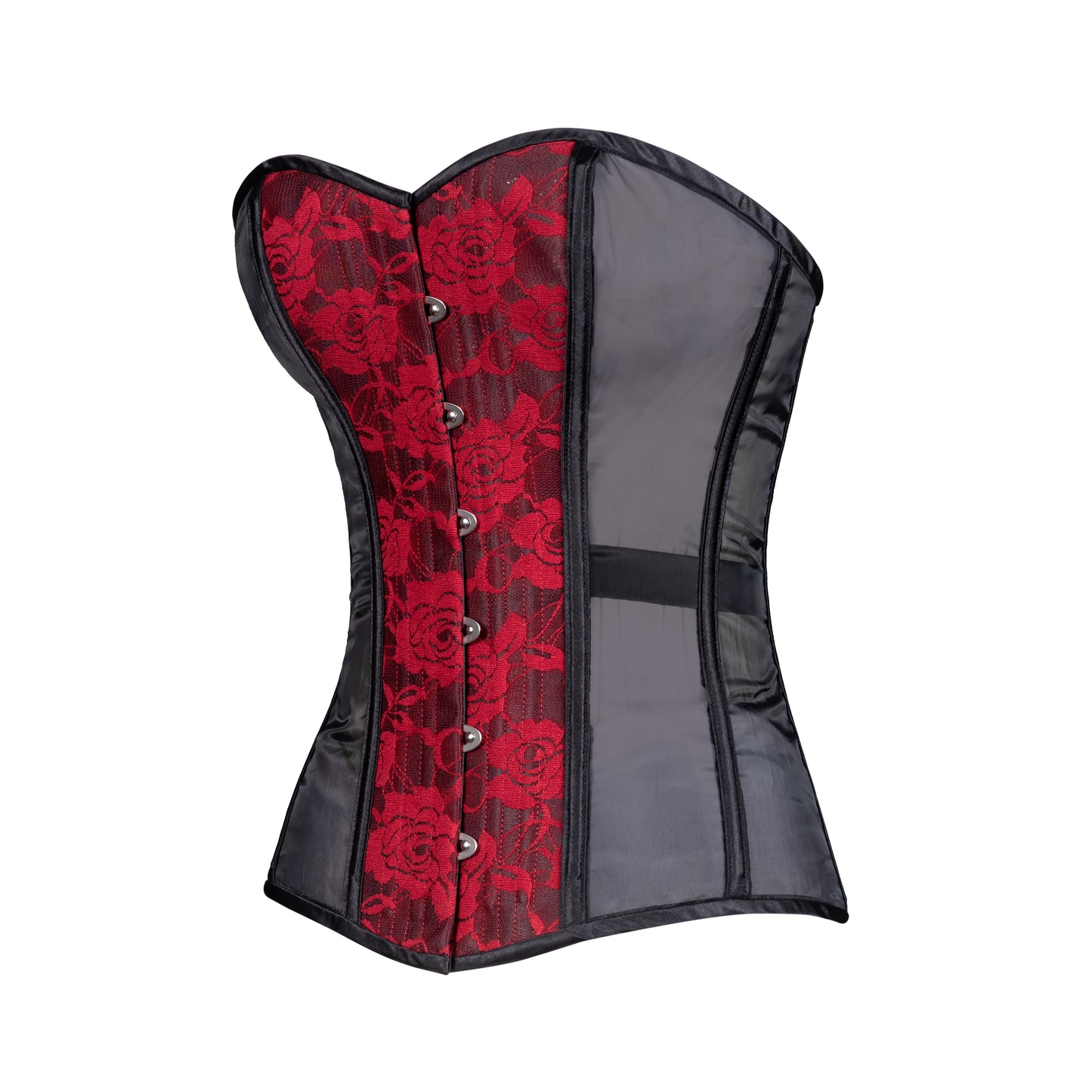 Burgundy Lace and Black Mesh Overbust, Slim Silhouette, Regular