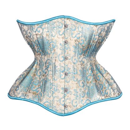Rococo Blue Brocade Cupped Corset, Gemini Silhouette, Long