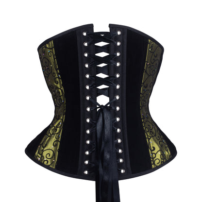 Green Burnout Velvet Corset, Hourglass Silhouette, Regular