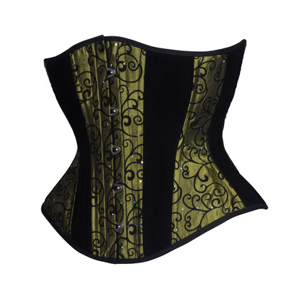 Green Burnout Velvet Corset, Hourglass Silhouette, Regular