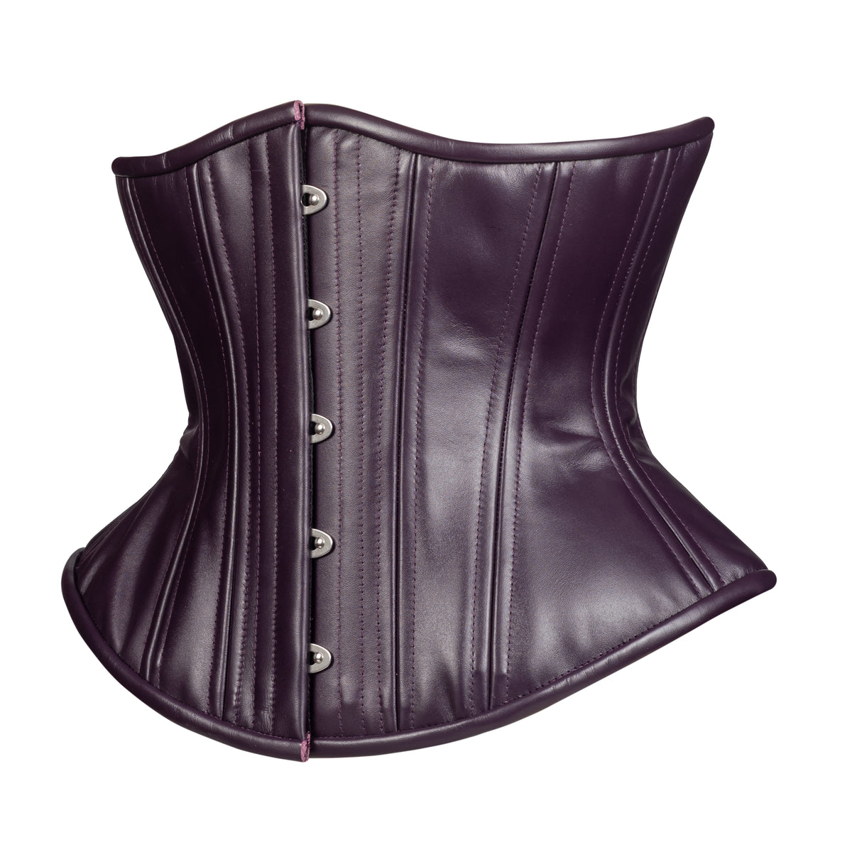 Rich Plum Leather Corset, Hourglass Silhouette, Regular W/Hip Ties