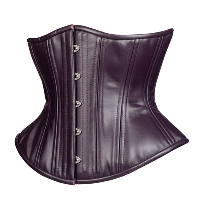 Rich Plum Leather Corset, Hourglass Silhouette, Regular W/Hip Ties