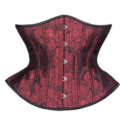 (UFR) Red Rose Textured Corset, Hourglass Silhouette, Funnel, Regular