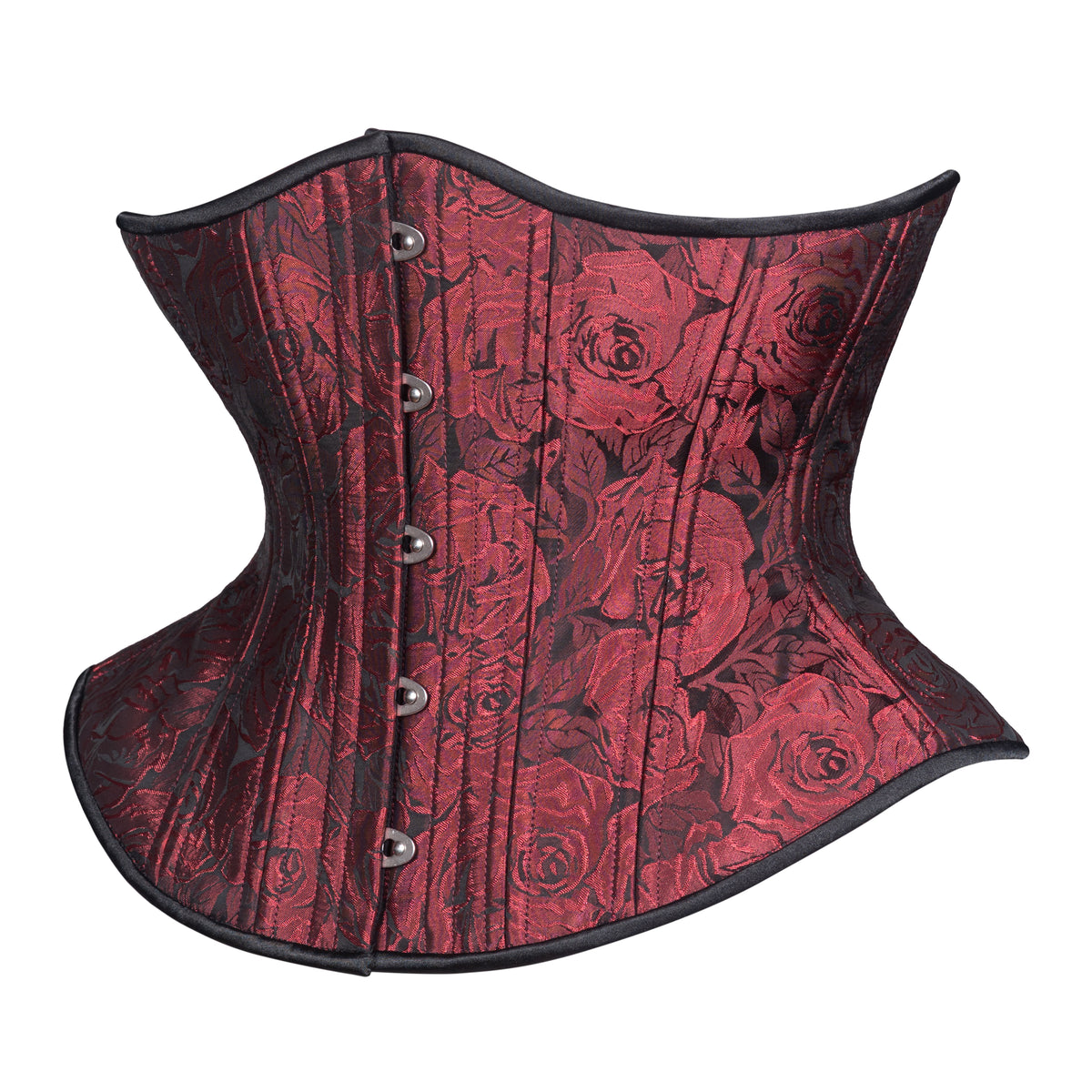 (UFR) Red Rose Textured Corset, Hourglass Silhouette, Funnel, Regular