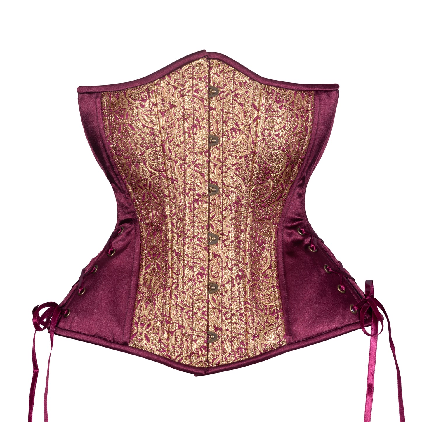 Plum and Gold Brocade Corset, Hourglass Silhouette, Long