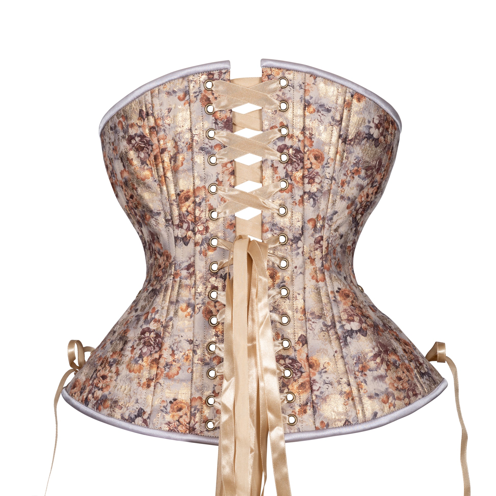 Floral Shimmer in Sepia Corset, Hourglass Silhouette, Long