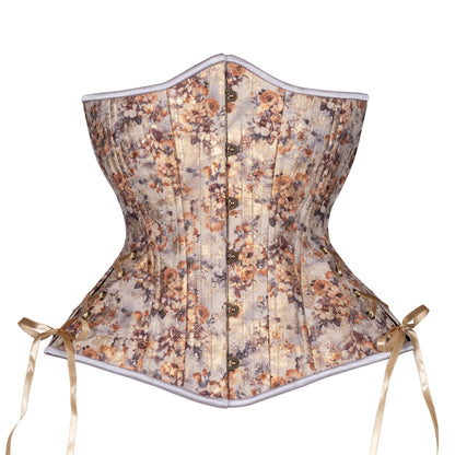 Floral Shimmer in Sepia Corset, Hourglass Silhouette, Long