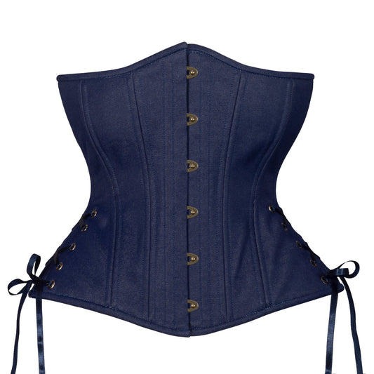 Dark Wash Denim Corset, Hourglass Silhouette, Long