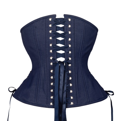 Dark Wash Denim Corset, Hourglass Silhouette, Long