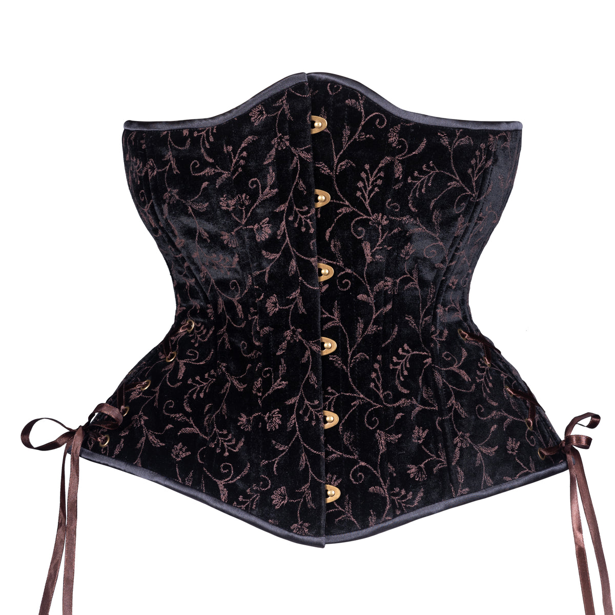 Brown Vine Velvet Corset, Hourglass Silhouette, Long