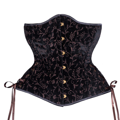 Brown Vine Velvet Corset, Hourglass Silhouette, Long