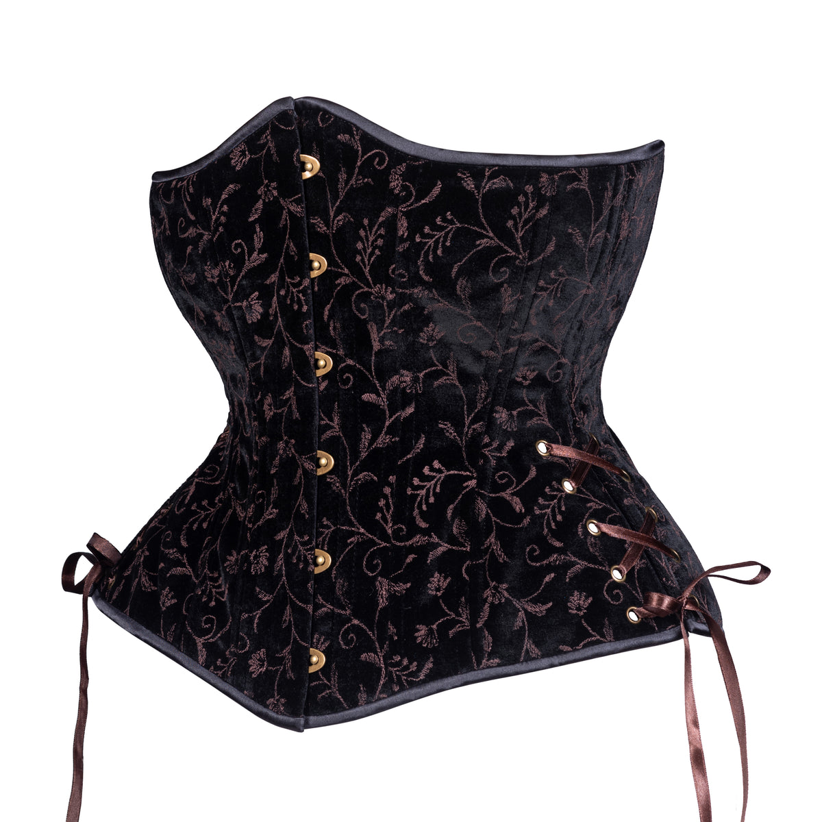 Brown Vine Velvet Corset, Hourglass Silhouette, Long