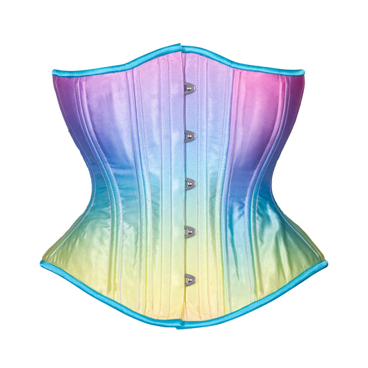 Rainbow Satin Corset, Hourglass Silhouette, Regular