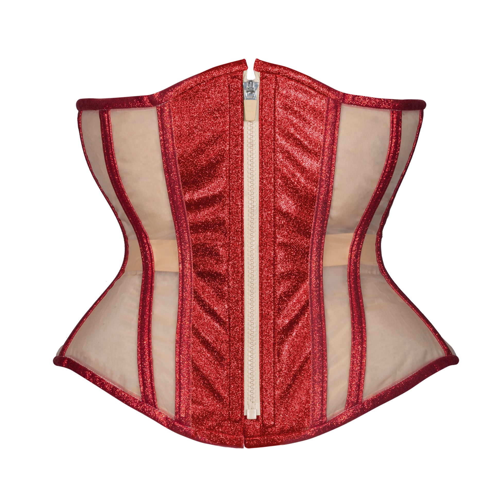 Ruby Glitter Mesh Corset, Hourglass Silhouette, Regular