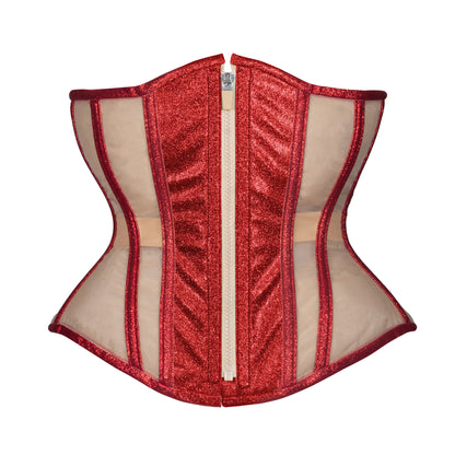 Ruby Glitter Mesh Corset, Hourglass Silhouette, Regular