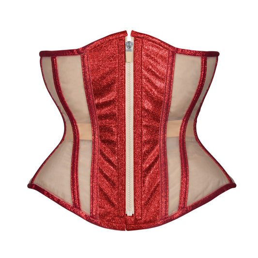 Ruby Glitter Mesh Corset, Hourglass Silhouette, Regular