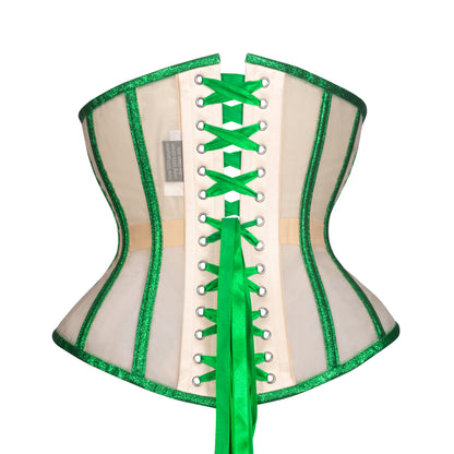 Emerald Glitter Mesh Corset, Hourglass Silhouette, Regular