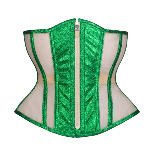 Emerald Glitter Mesh Corset, Hourglass Silhouette, Regular