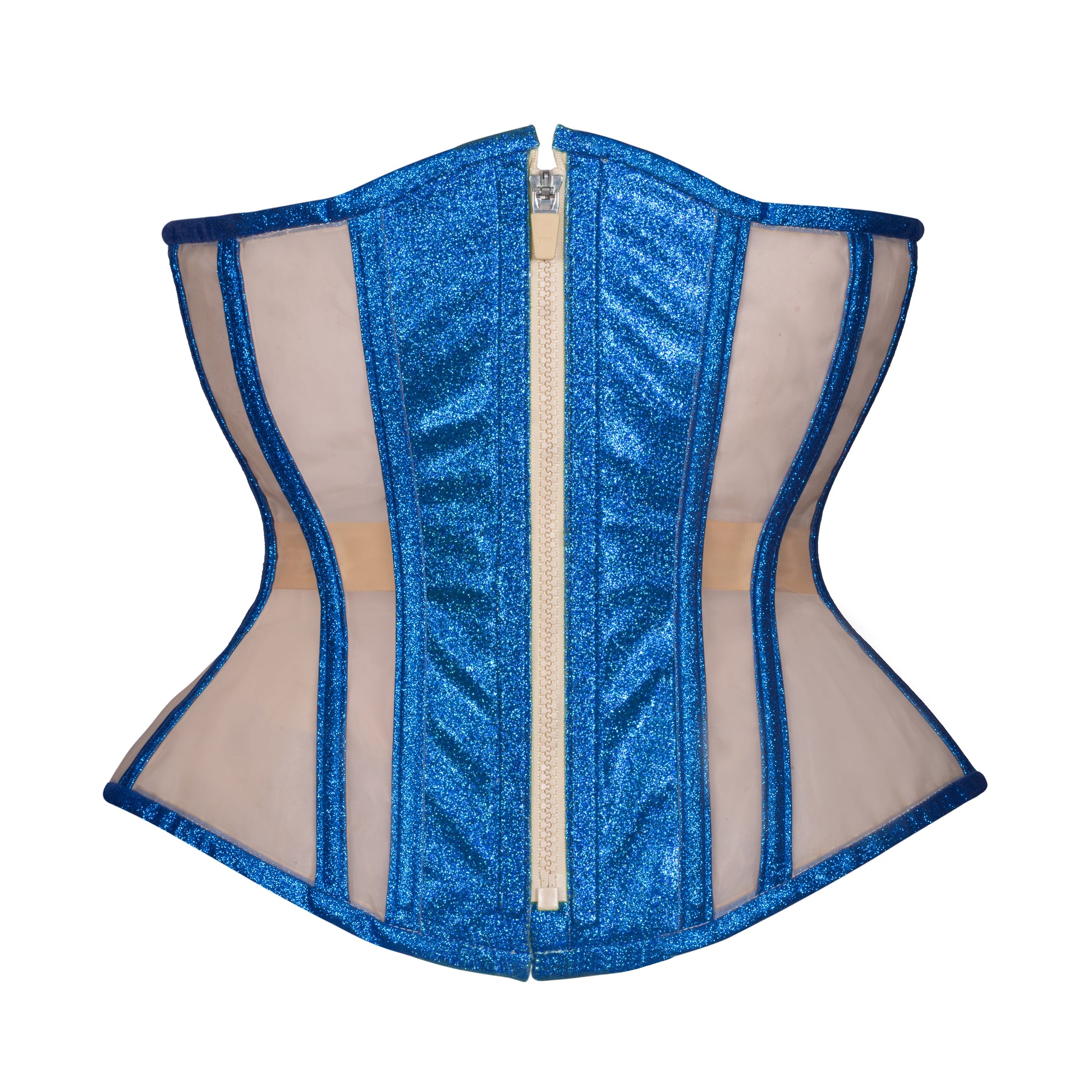 Sapphire Glitter Mesh Corset, Hourglass Silhouette, Regular