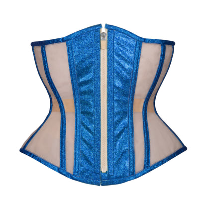Sapphire Glitter Mesh Corset, Hourglass Silhouette, Regular
